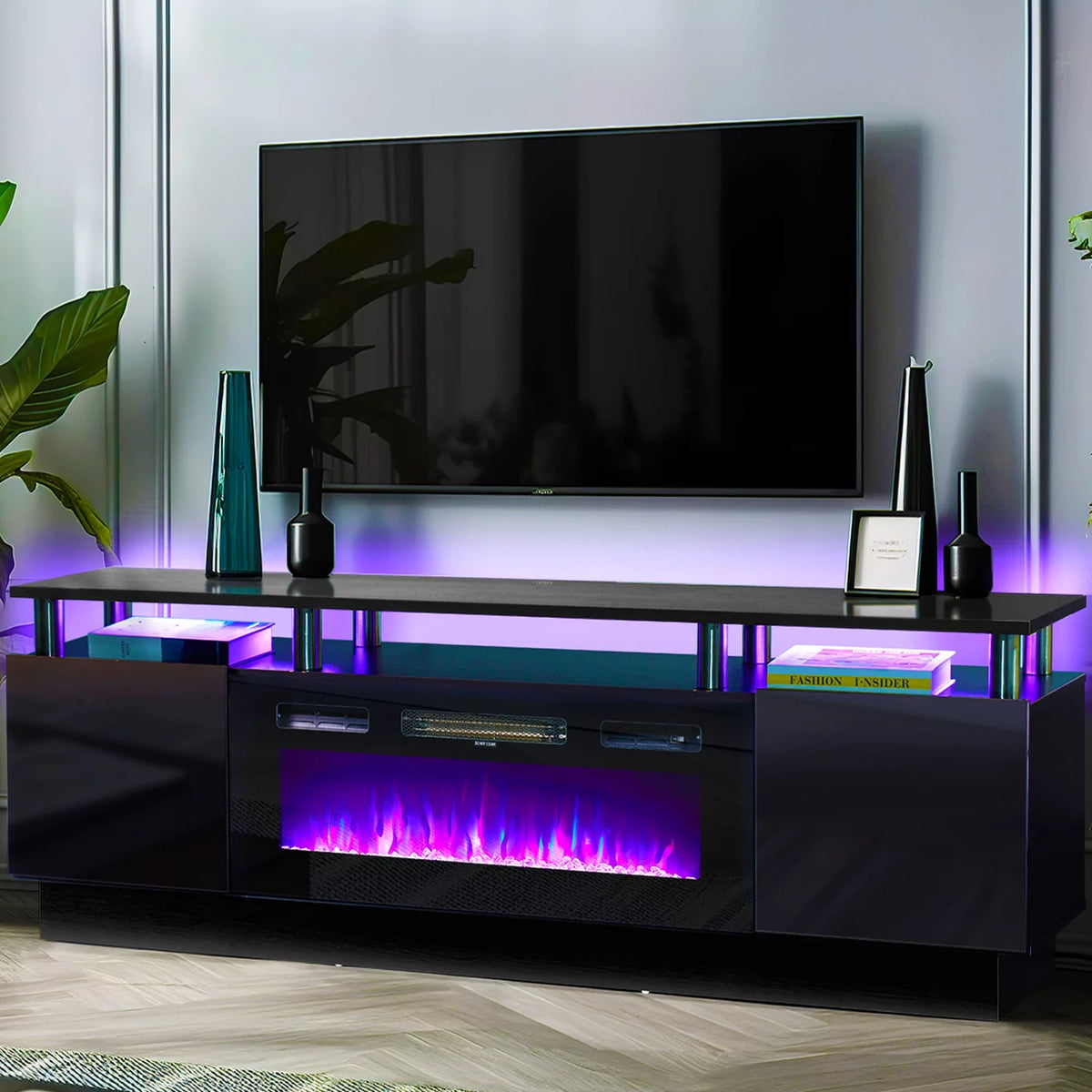 Black Fireplace TV Stand for TVs up to 80 T662