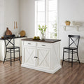 Distressed White/Black Kitchen Island & 2 Stools U476