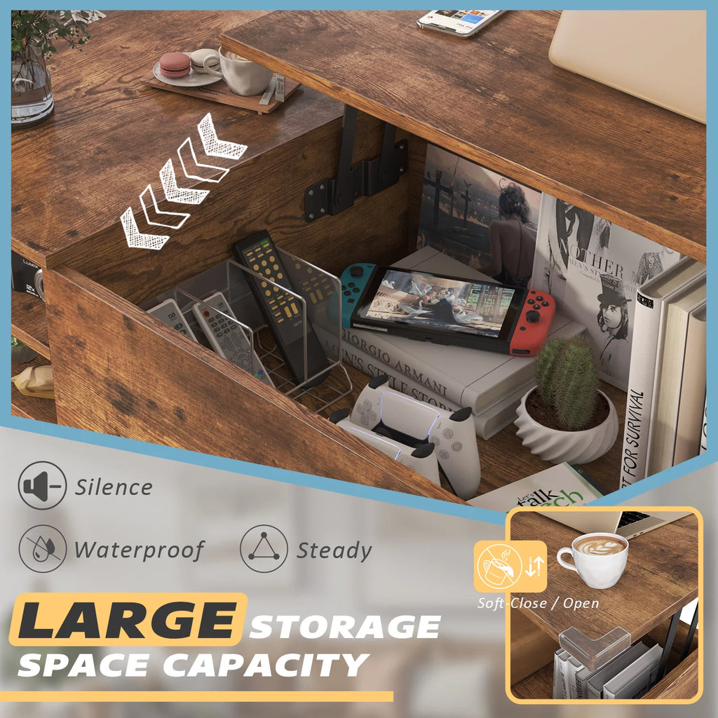 39-Inch Wood Lift Top Coffee Table with Hidden Compartment and Storage Shelf J556388