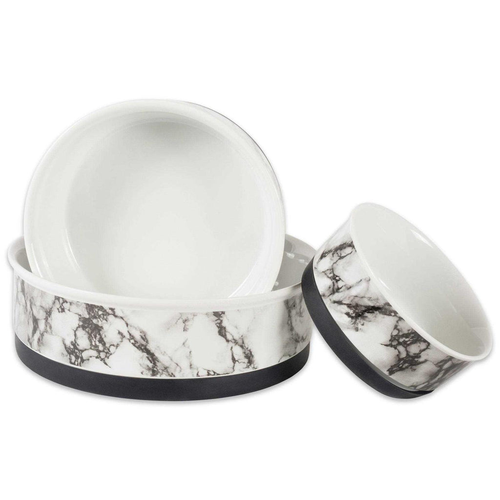 White Marble Pet Bowl Set of 2 E5289