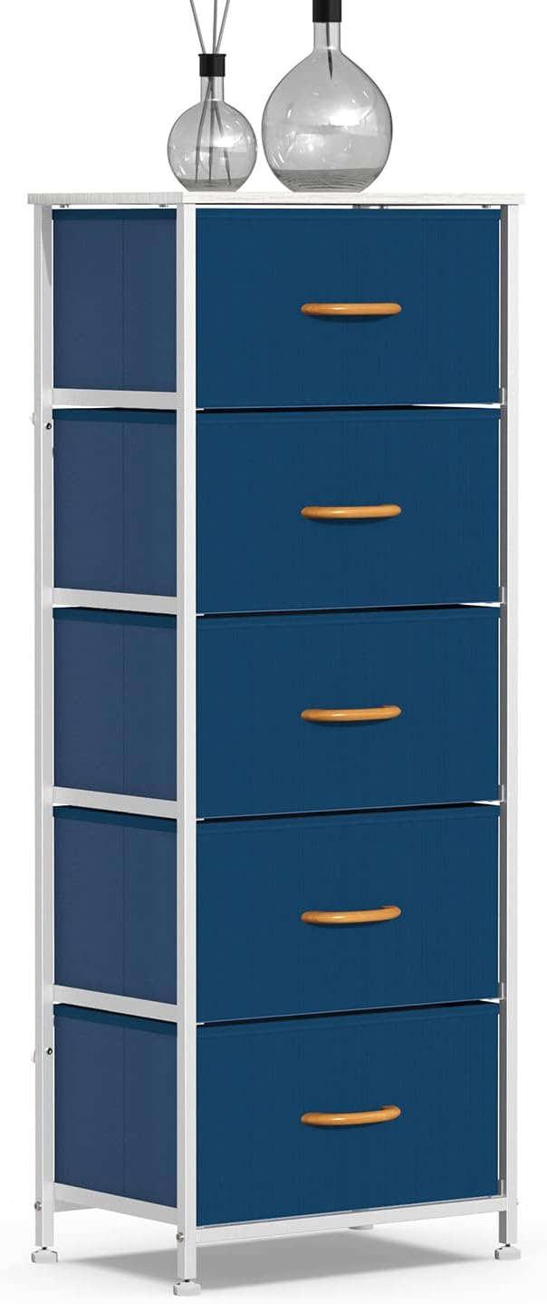 Charcoal 5 Drawer Fabric Dresser Tower R214