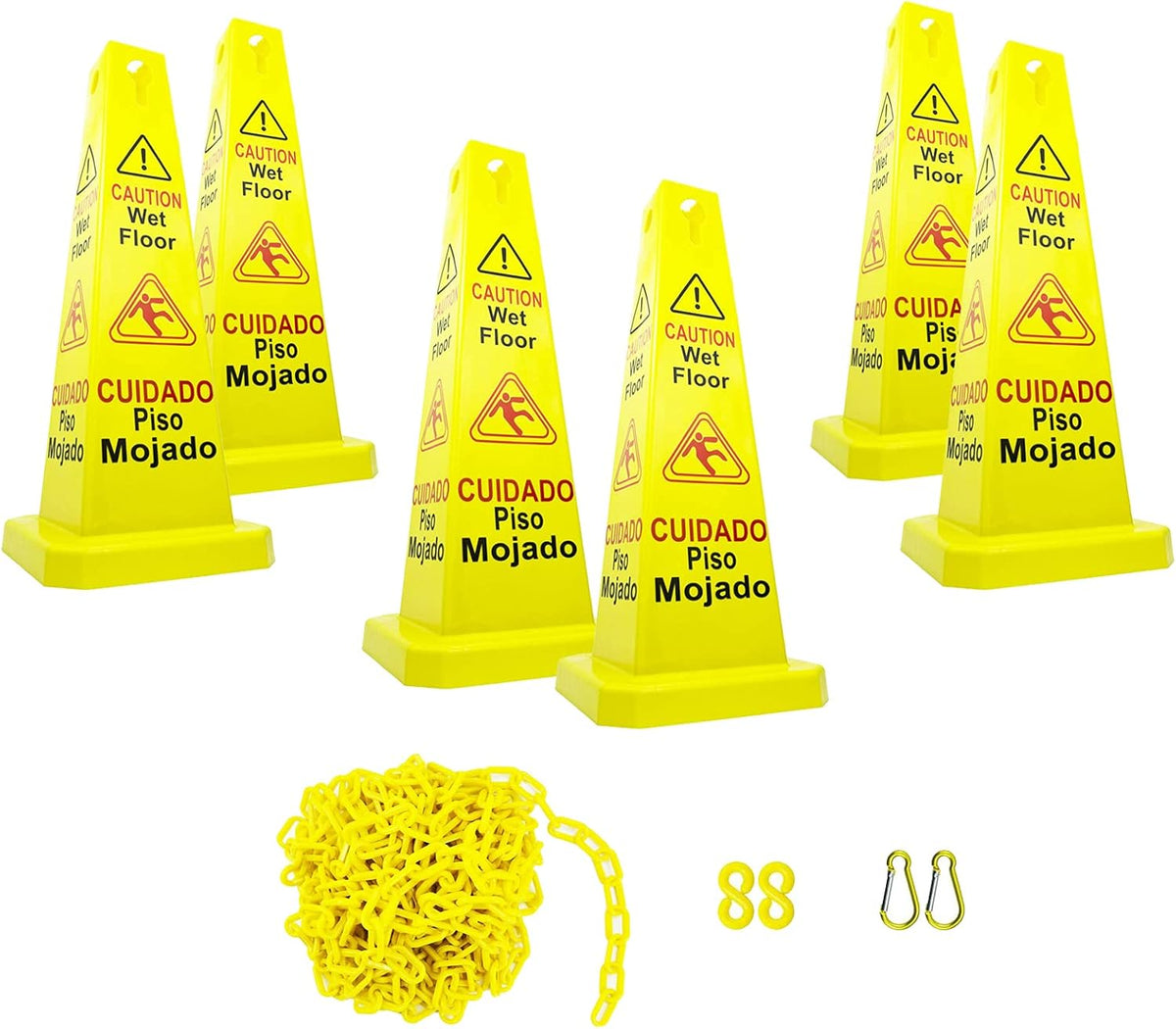 26” Caution Wet Floor Cones with Yellow Plastic Barrier Chain Y569222