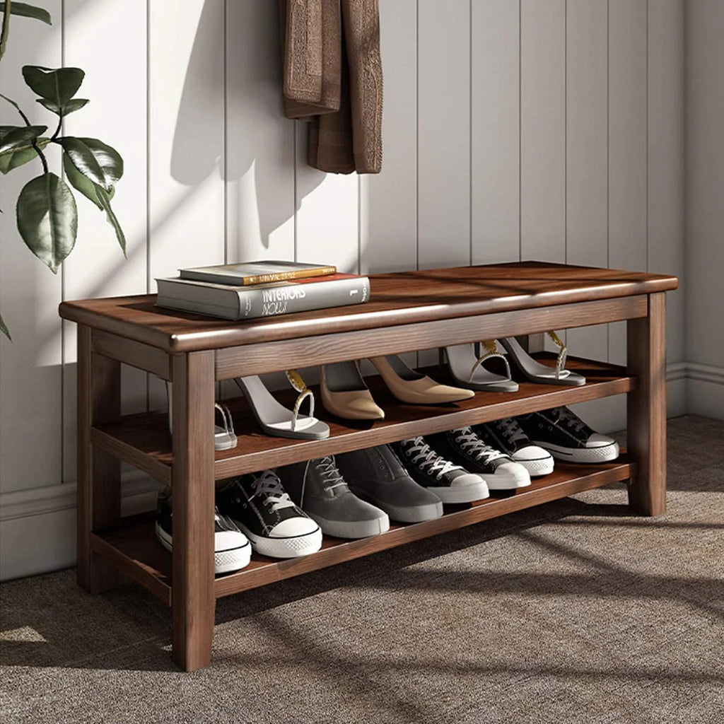 3 Tier Dark Brown Wood Shoe Storage Bench V7221