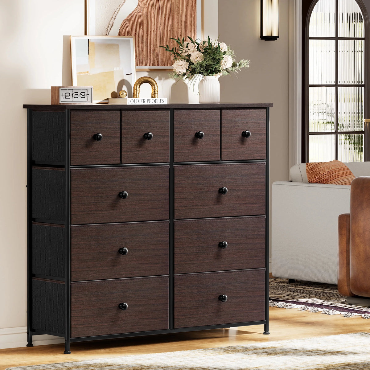 10 Drawer Fabric Dresser with Wood Top M570160