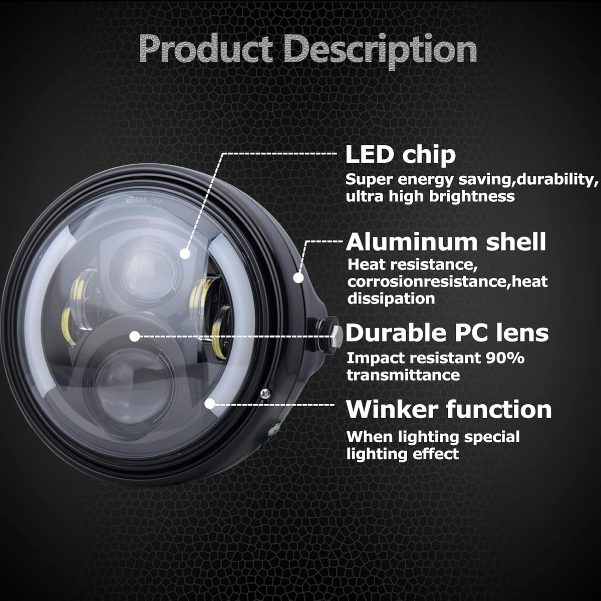 7Inch Round LED Motorcycle Headlights with Housing Bucket Mount Bracket B1613
