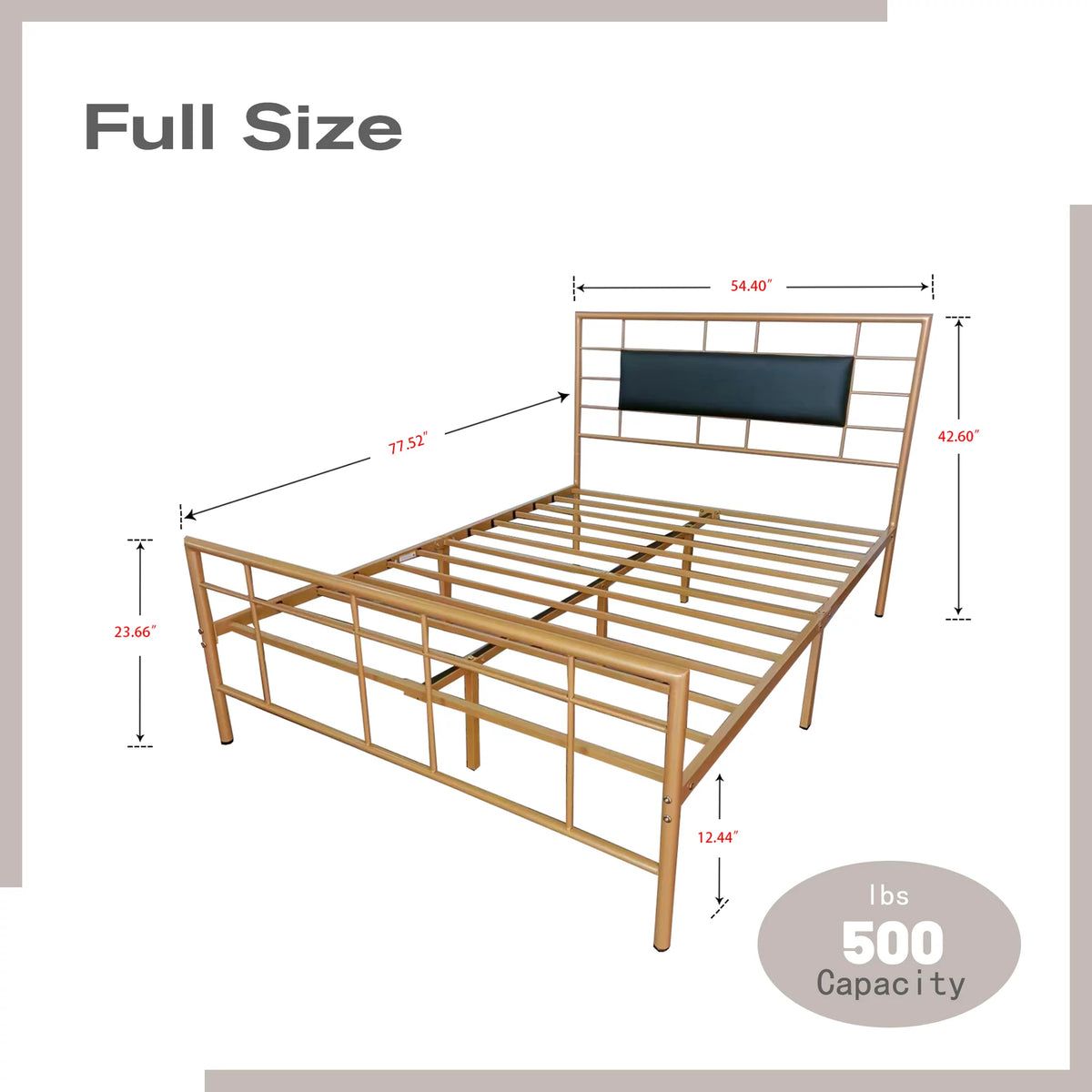 Queen Size Black Metal Platform Bed Frame with Leather Upholstered Headboard O283045
