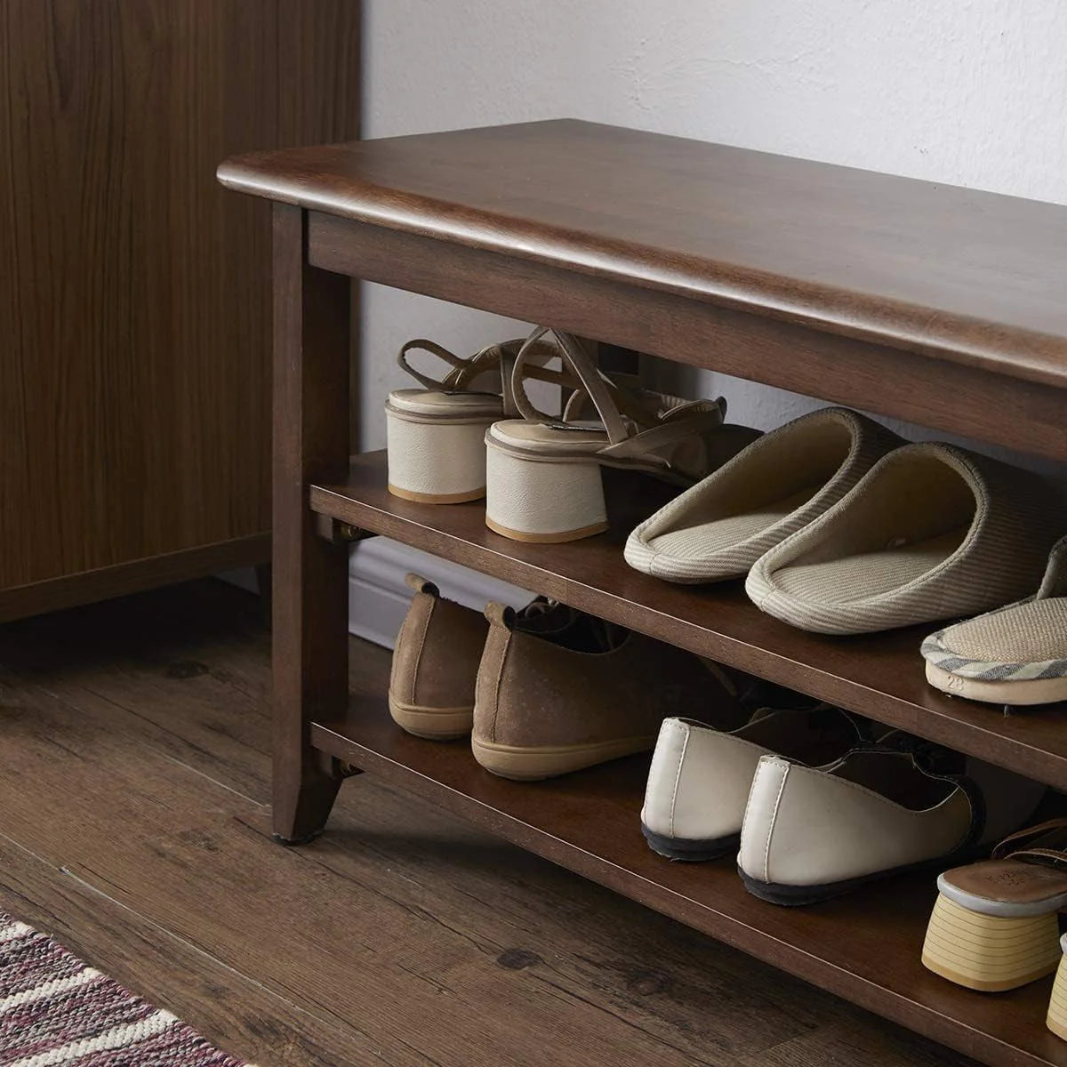 3 Tier Dark Brown Wood Shoe Storage Bench V7221