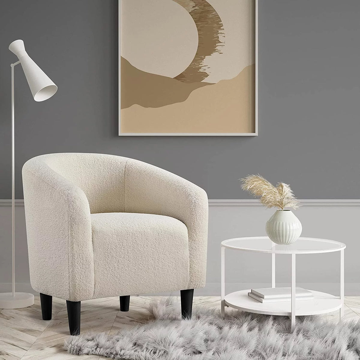 Ivory Faux Fur Barrel Chair N355