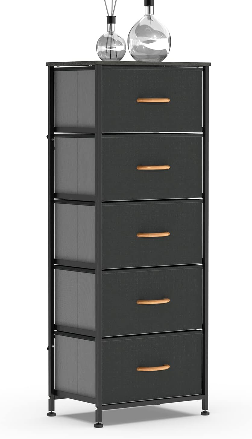 Charcoal 5 Drawer Fabric Dresser Tower R214