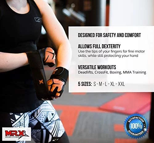 Weight Lifting Gloves Long Wrist Strap Black / Red M D33021