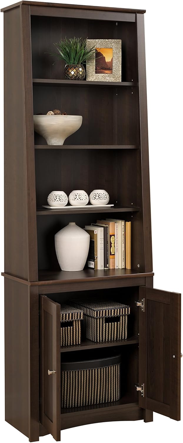 Espresso Tall Slant-Back Bookcase with 2 Doors G5012