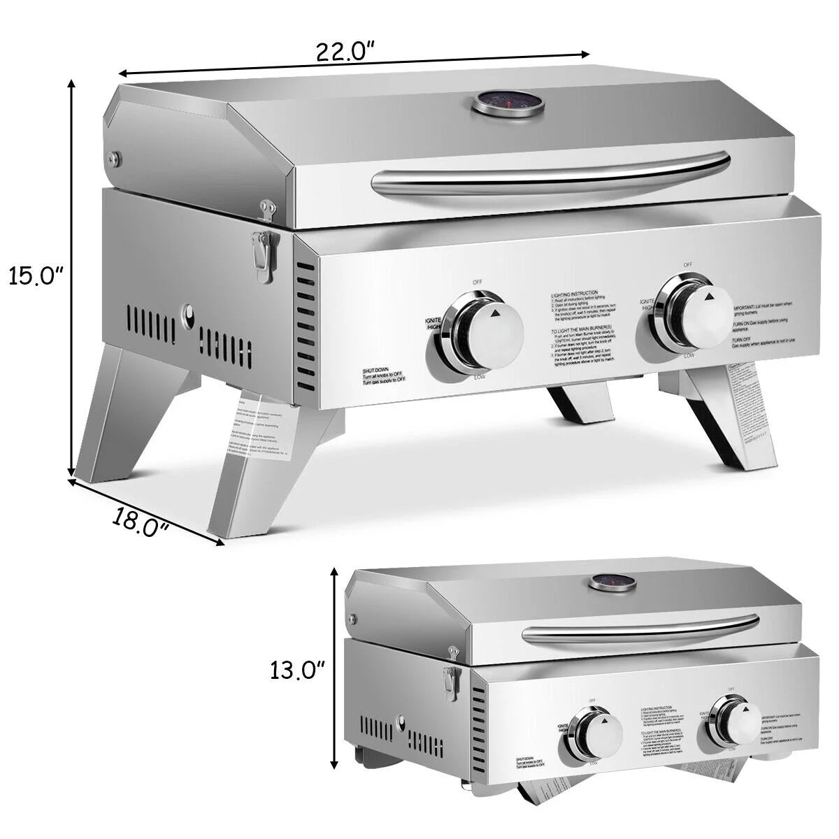 2 Burner Portable Propane Gas Grill Stainless Steel O583