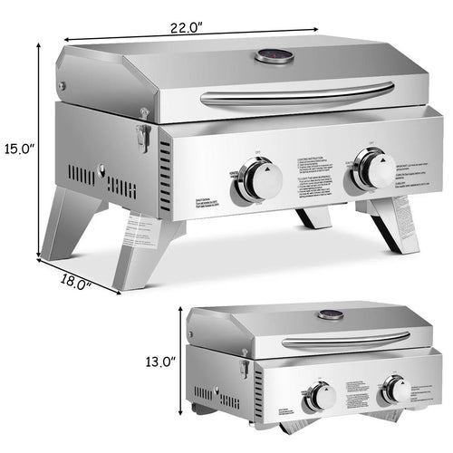 2 Burner Portable Propane Gas Grill Stainless Steel O583