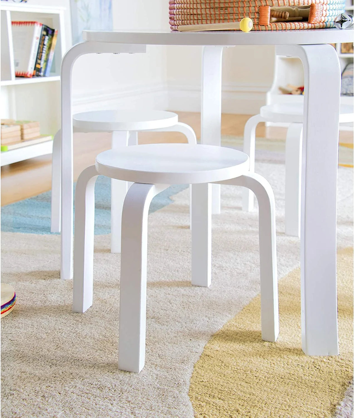 White Stacking Bentwood Kids Table and Chairs Set S692755