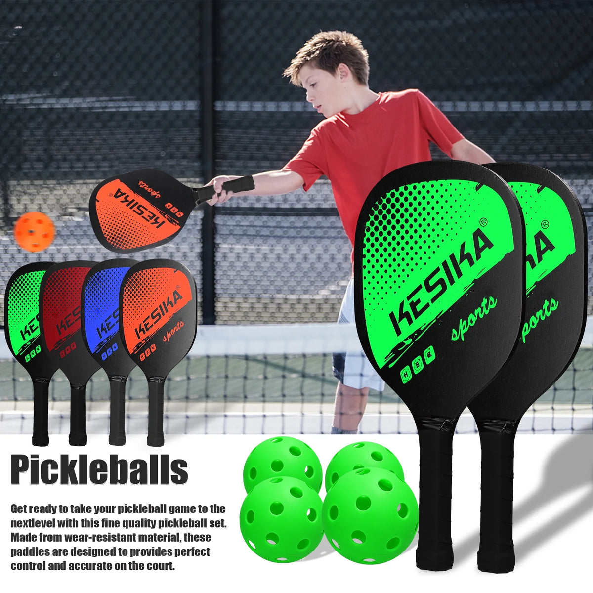 Pickleball Paddle Set 2 Rackets & 4 Balls with Carrying Bag K49573