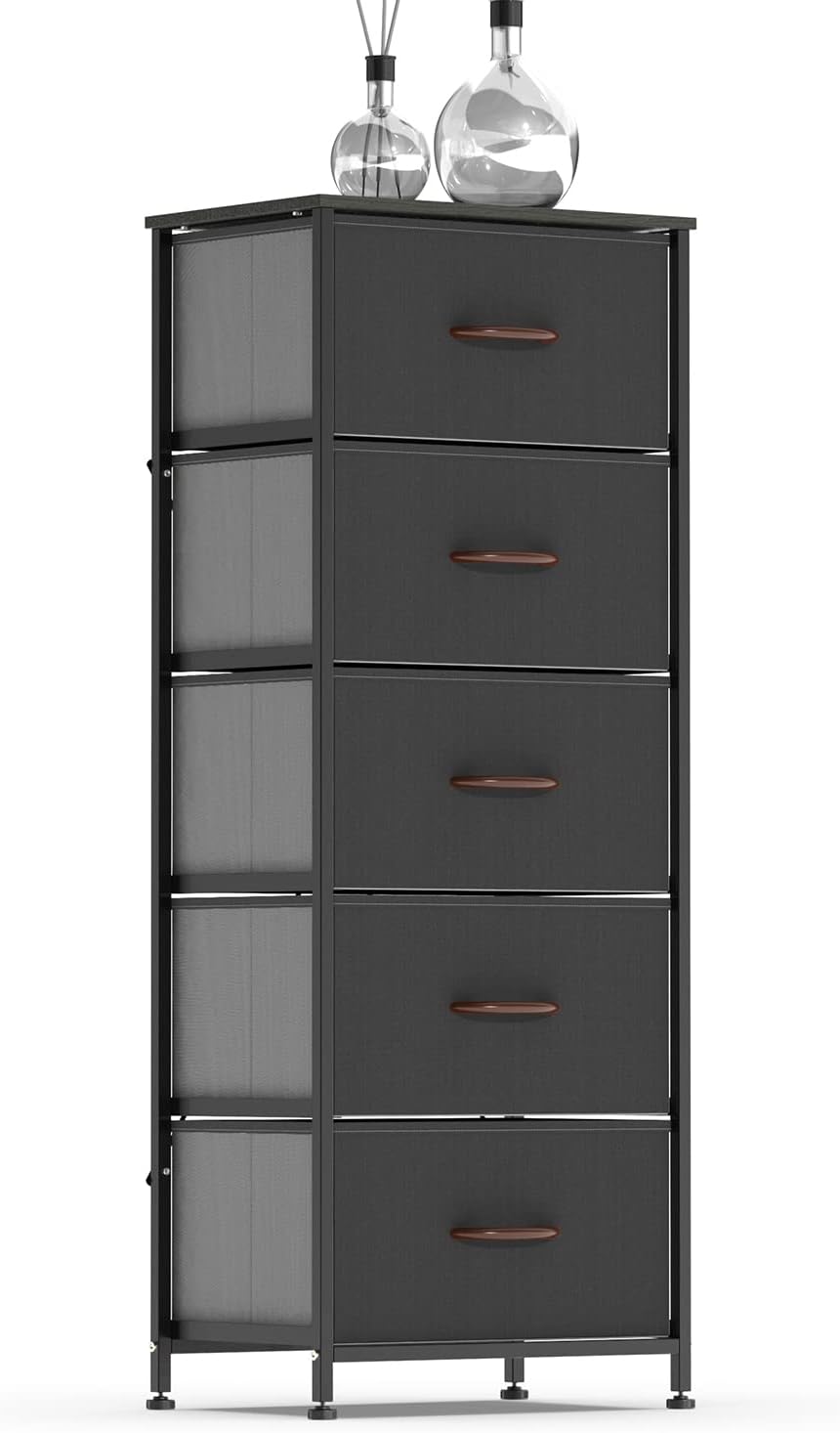 Charcoal 5 Drawer Fabric Dresser Tower R214