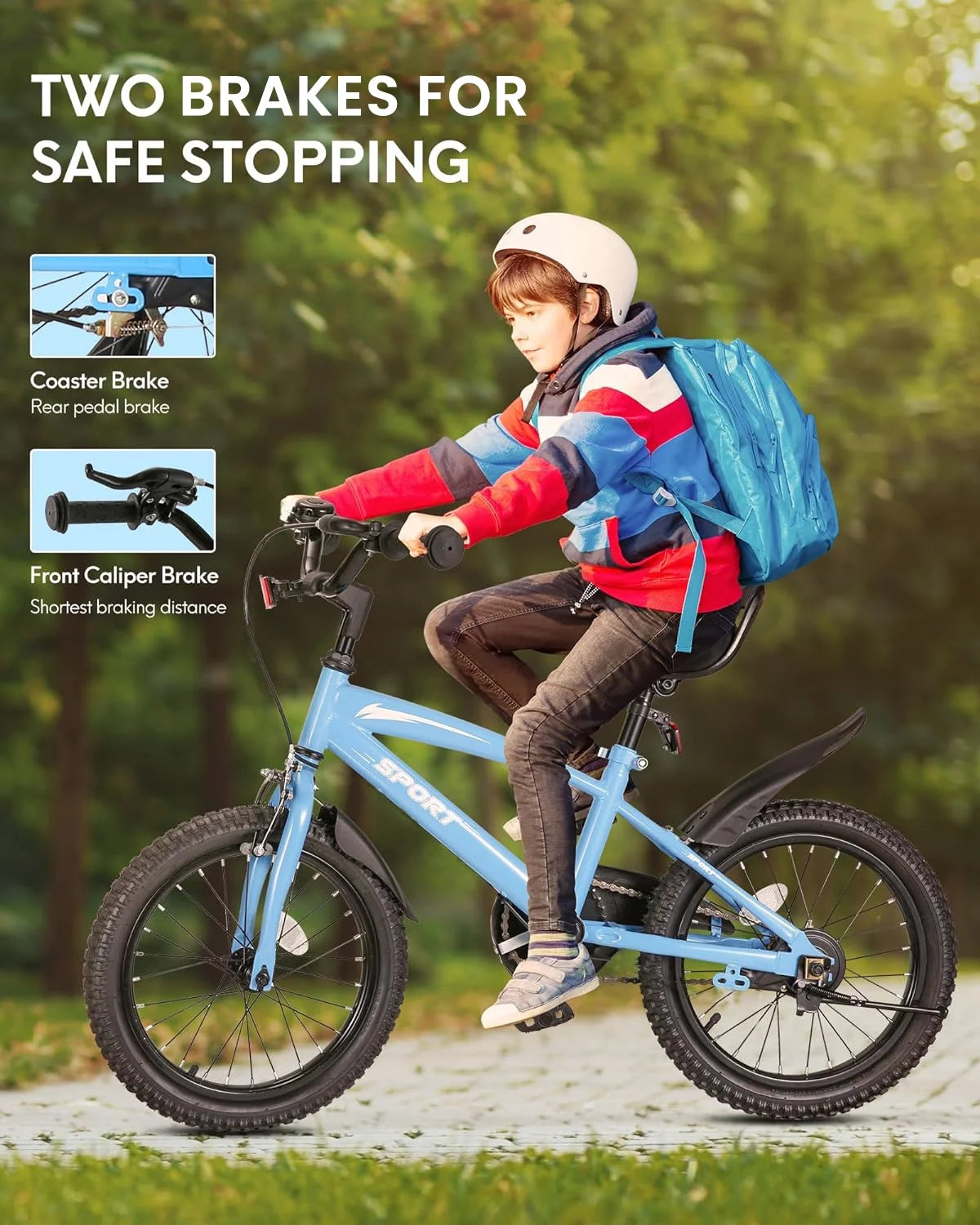 16 Inch Blue Kids Bike with Training Wheels C6035