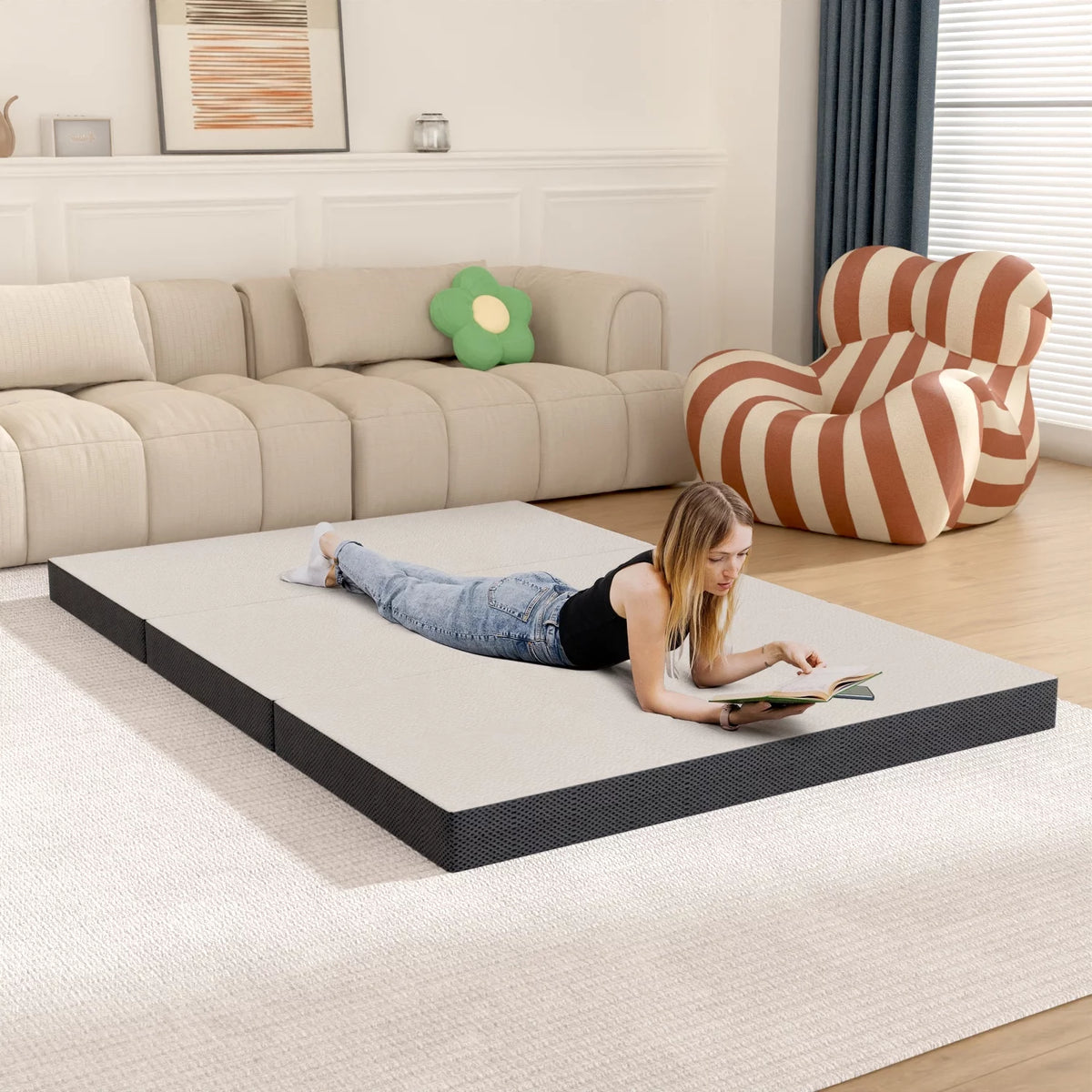 3 Inch Single Foldable Floor Mattress with Washable Cover M82393
