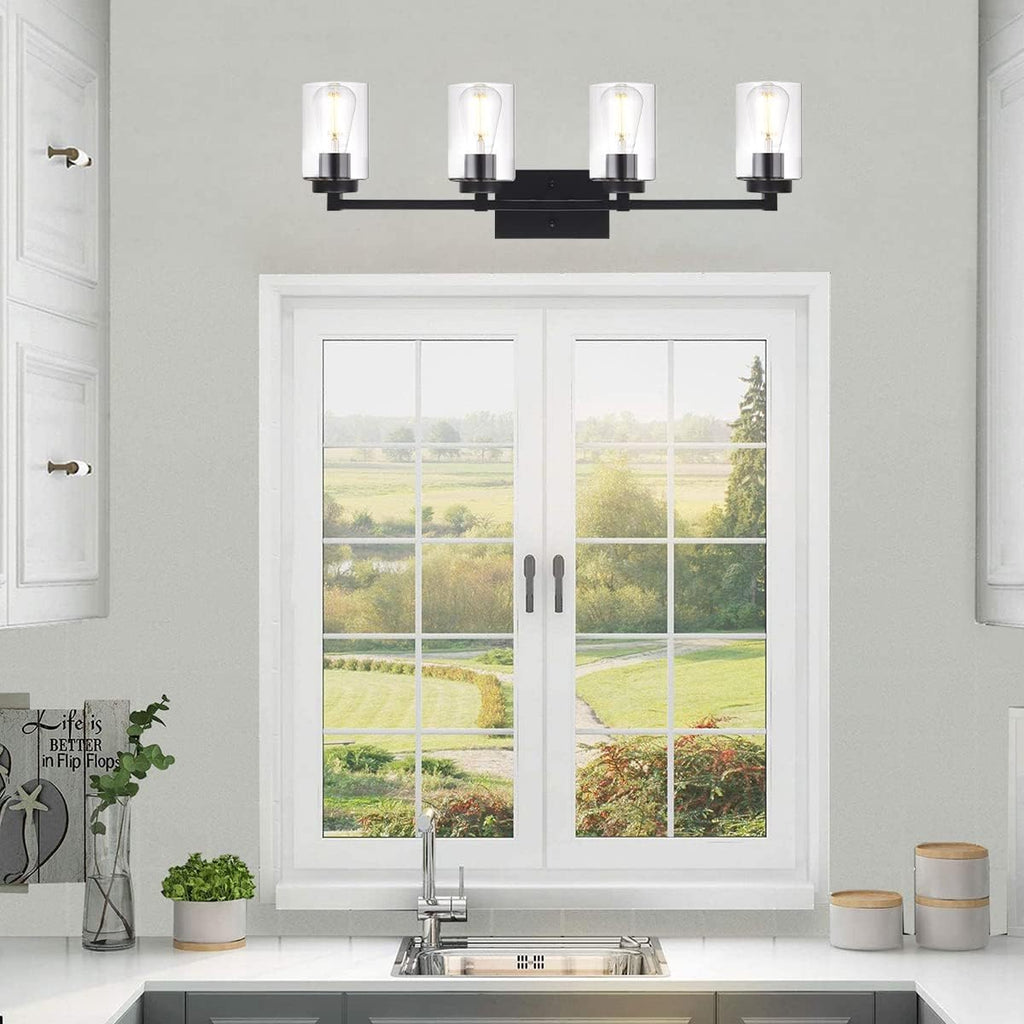 3 Light Matte Black Metal Vanity Light with Clear Glass Shade R3837