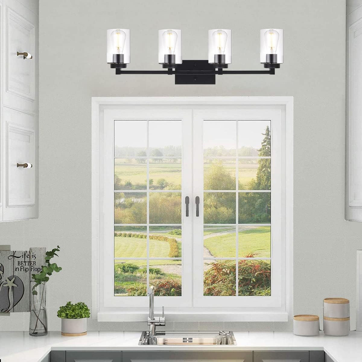 3 Light Matte Black Metal Vanity Light with Clear Glass Shade R3837