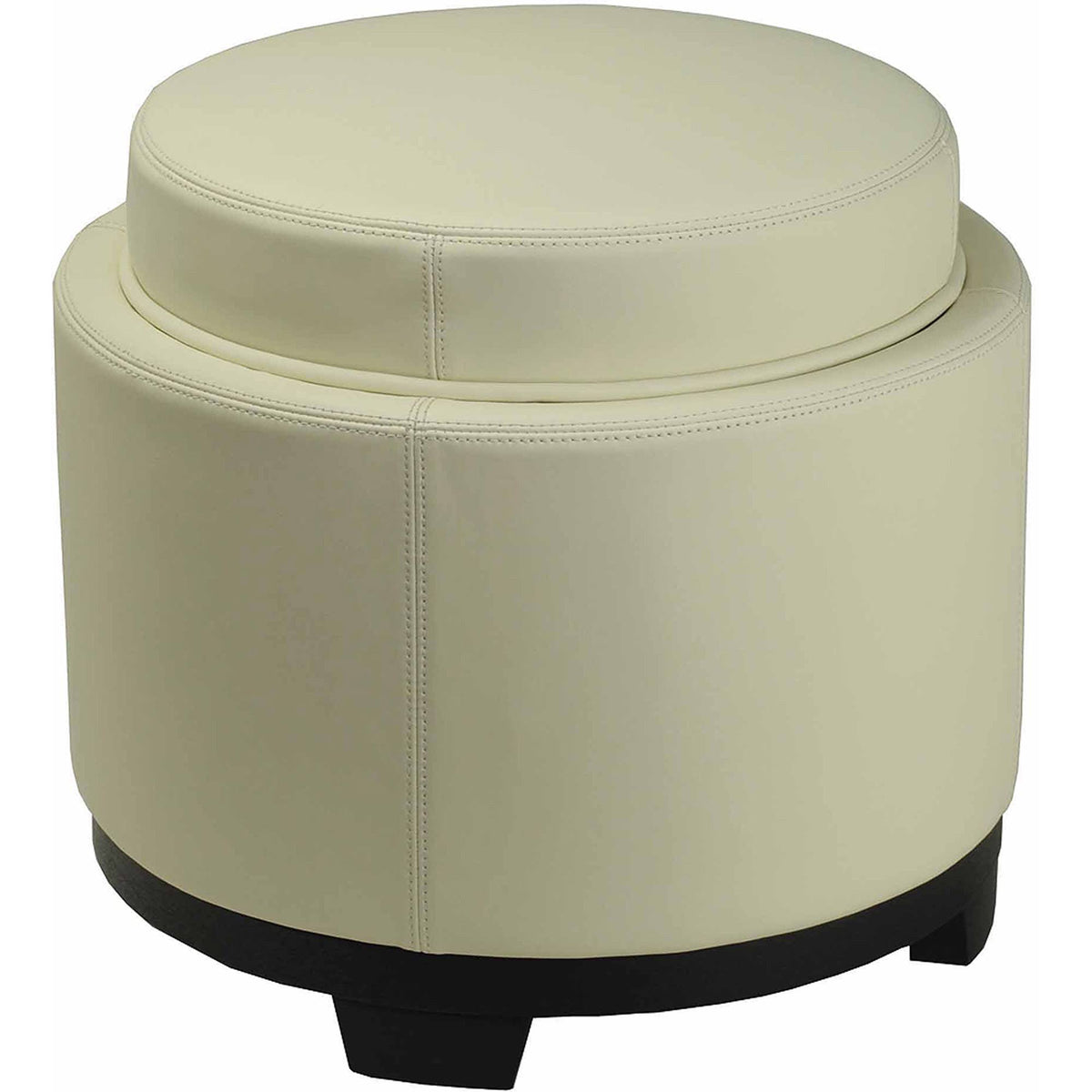 Round Beechwood Leather Storage Tray Ottoman P28828