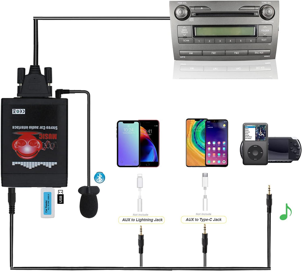 Bluetooth Car Adapter USB AUX Input Wireless Hands Free P8729