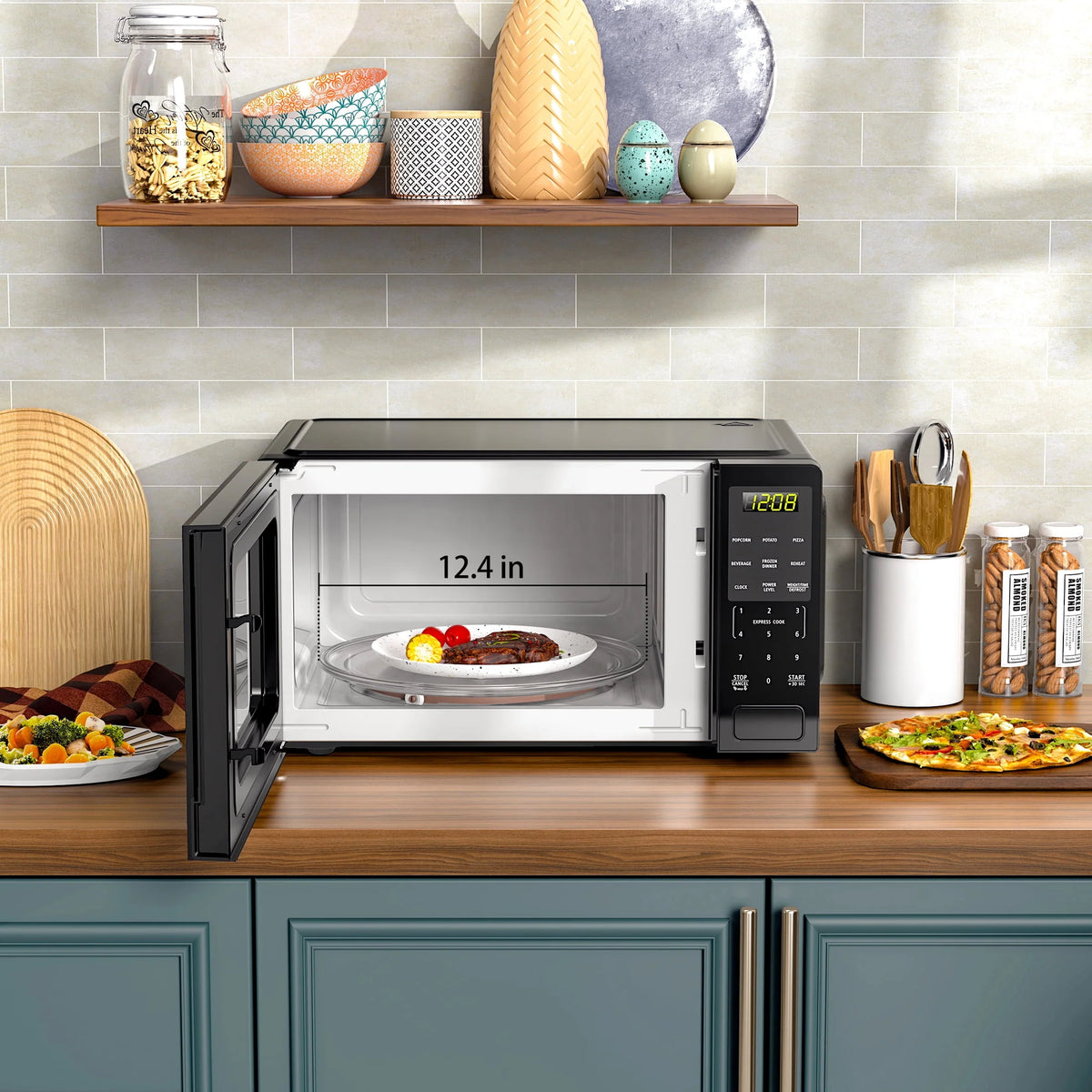 1.1 Cu ft 1000 Watts Black Countertop Microwave Oven T339738