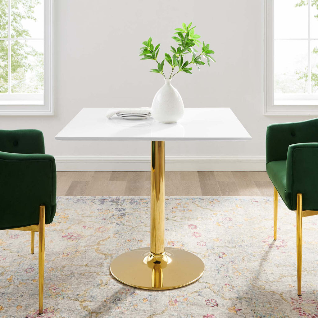 35 inch Square White Gold Wood Metal Dining Table D59067
