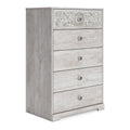 46 Inch 5 Drawer Whitewashed Wood Dresser S8832