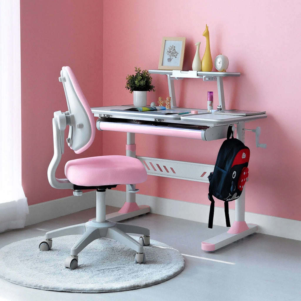 Kids Study Desk and Chair Set Adjustable with Drawer and Bookstand Pink S96106