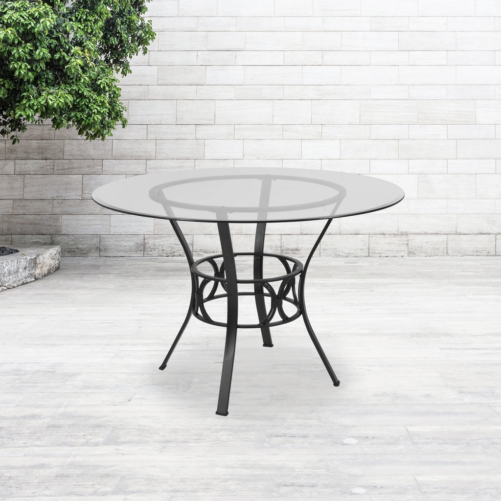 45'' Round Glass Dining Table with Black Metal Frame K619