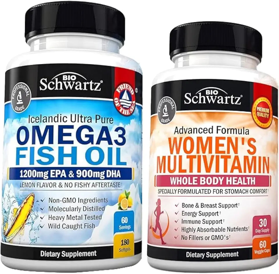 Women's Daily Multivitamin Capsules and Triple Strength Omega 3 Fish Oil Softgels M9876