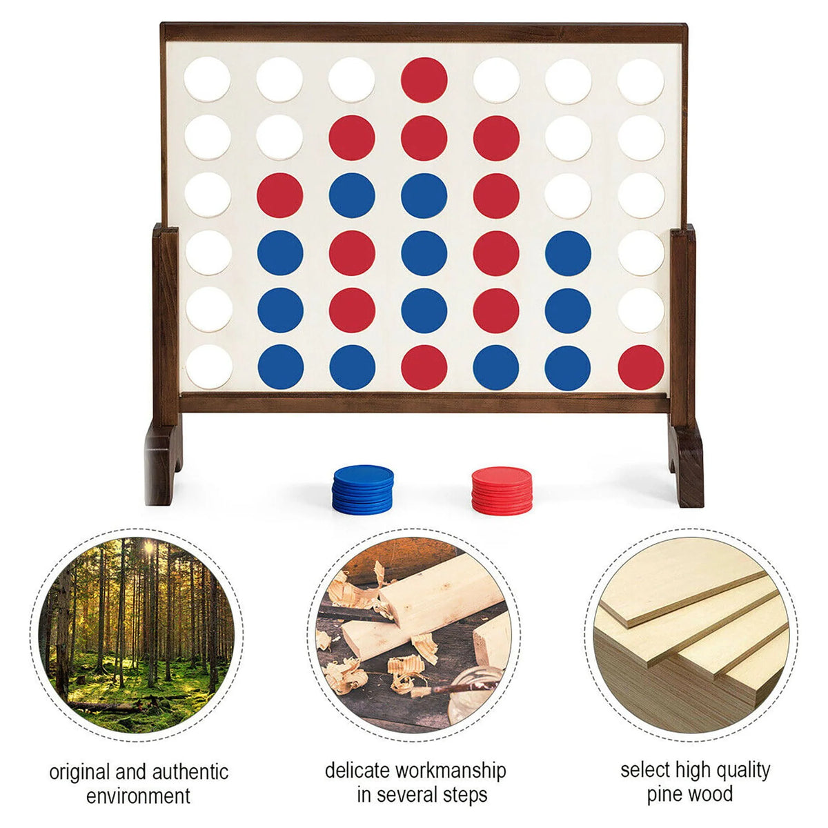4 In A Row Wood Board Game with Carrying Bag B7735