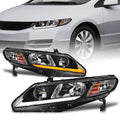 Compatible With 2006-2011 Honda Civic 4 Door Sedan Black LED Headlights K2156