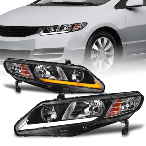 Compatible With 2006-2011 Honda Civic 4 Door Sedan Black LED Headlights K2156