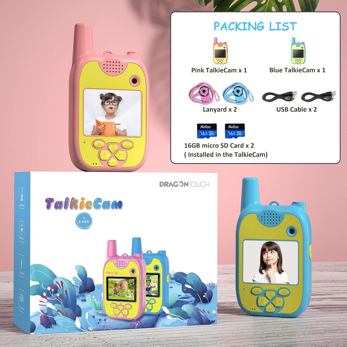 Walkie Talkies Kids Camera 1080P Digital Video Camera Toy 2 Pack M4218