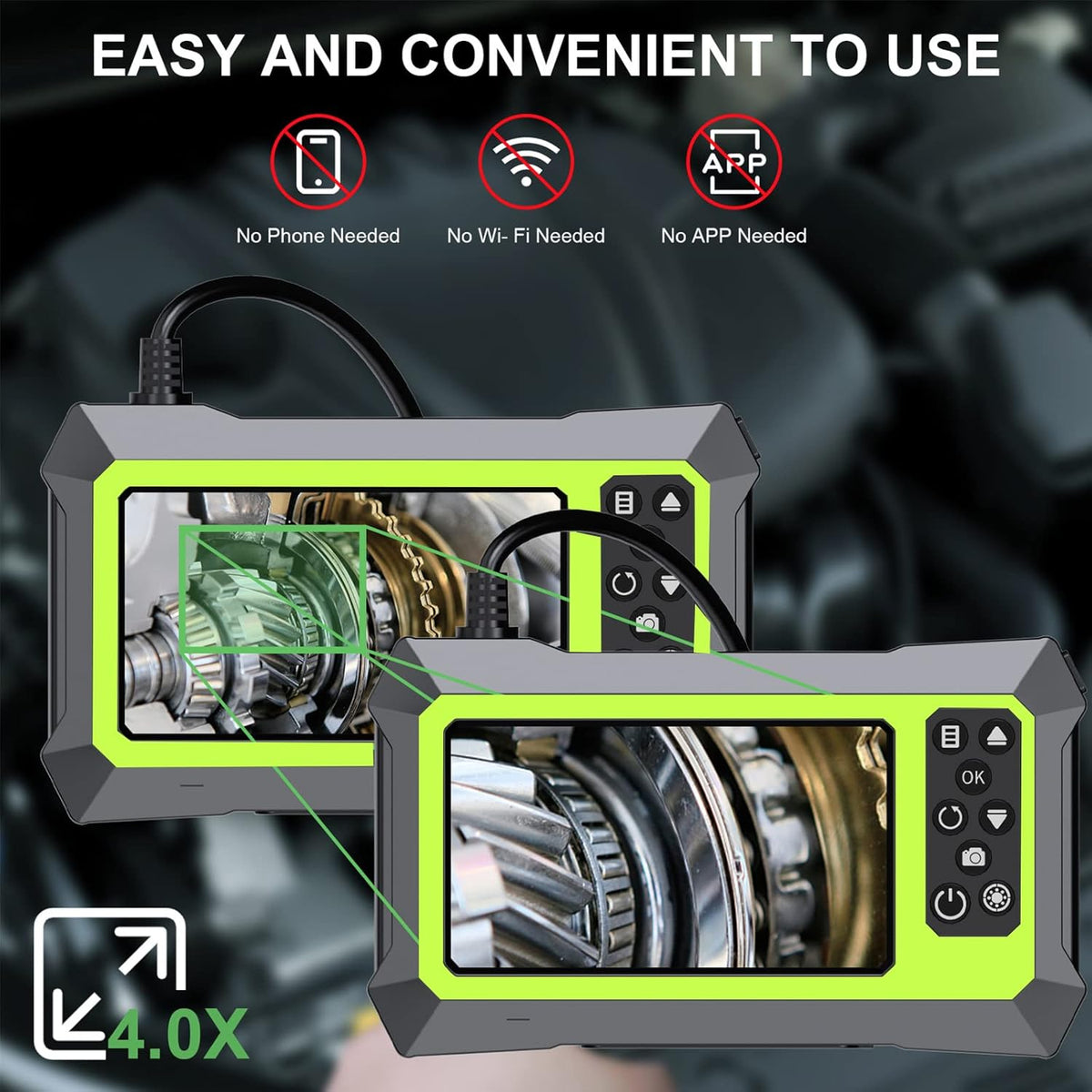 Dual Lens Video Endoscope Camera with Lights, 1080P Borescope Inspection Camera, 8 mm IP67 Waterproof, 16.5FT Semi-Rigid Cable, 32GB Card J626