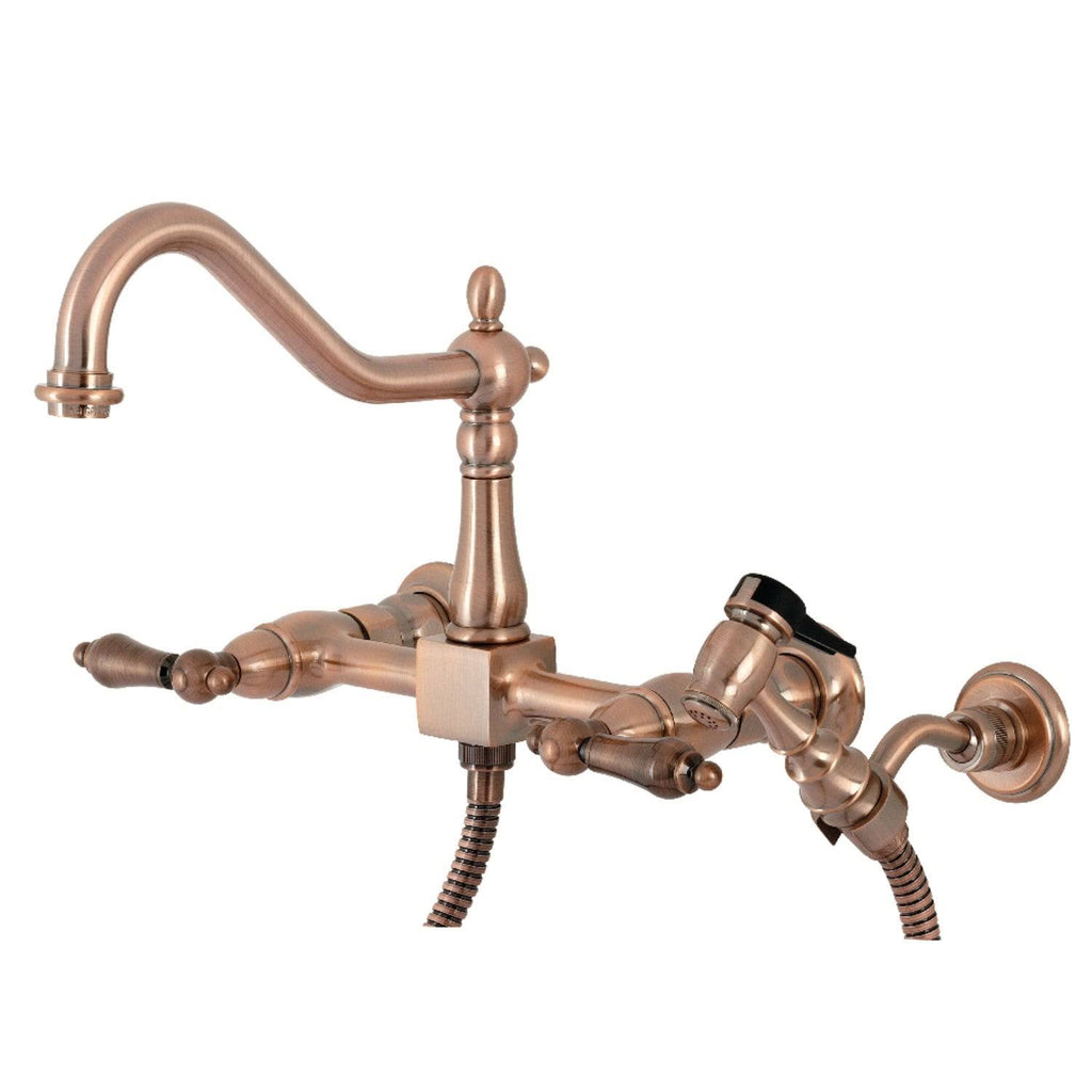 Polished Chrome Two-Handle Wall Mount Kitchen Faucet with Sprayer B197