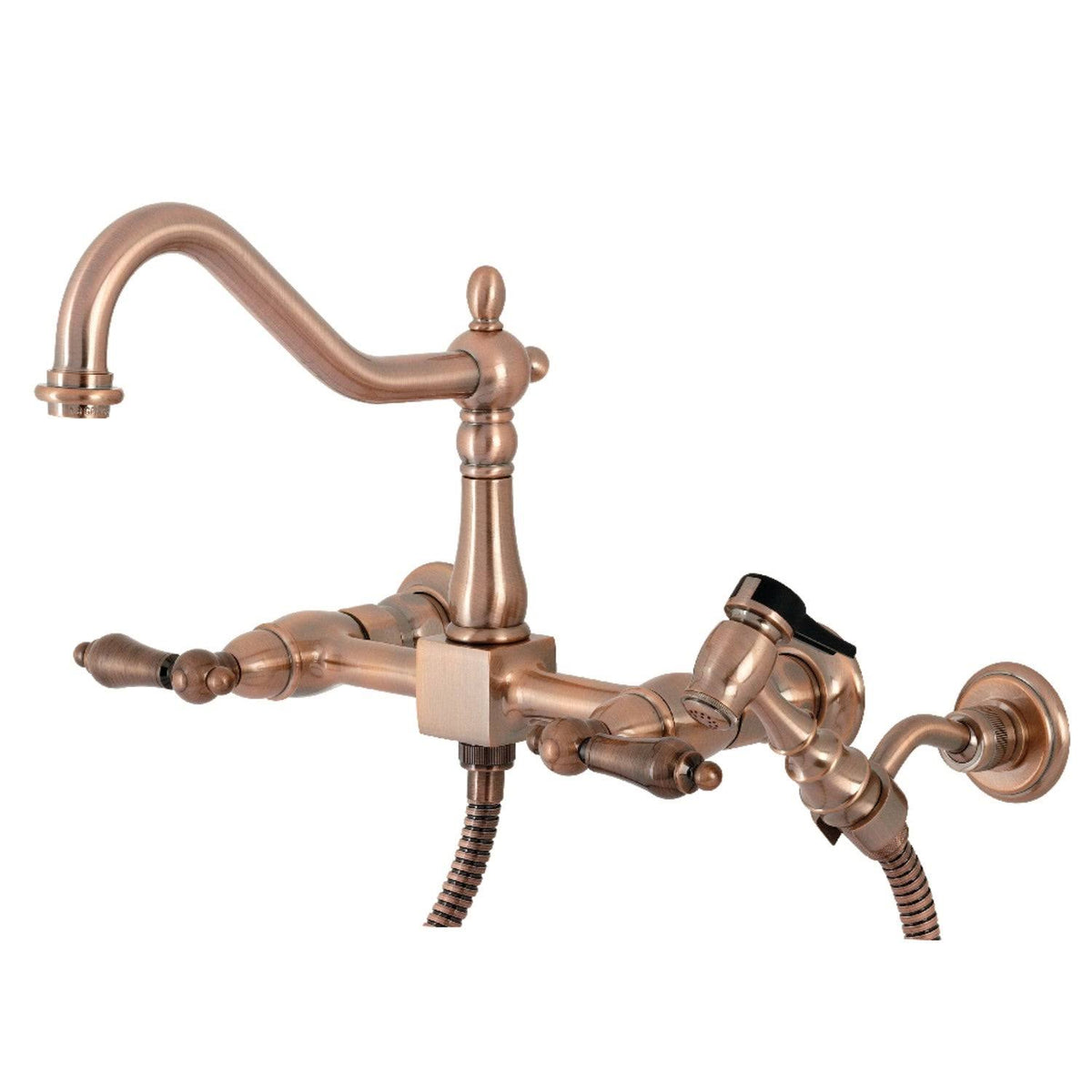 Polished Chrome Two-Handle Wall Mount Kitchen Faucet with Sprayer B197