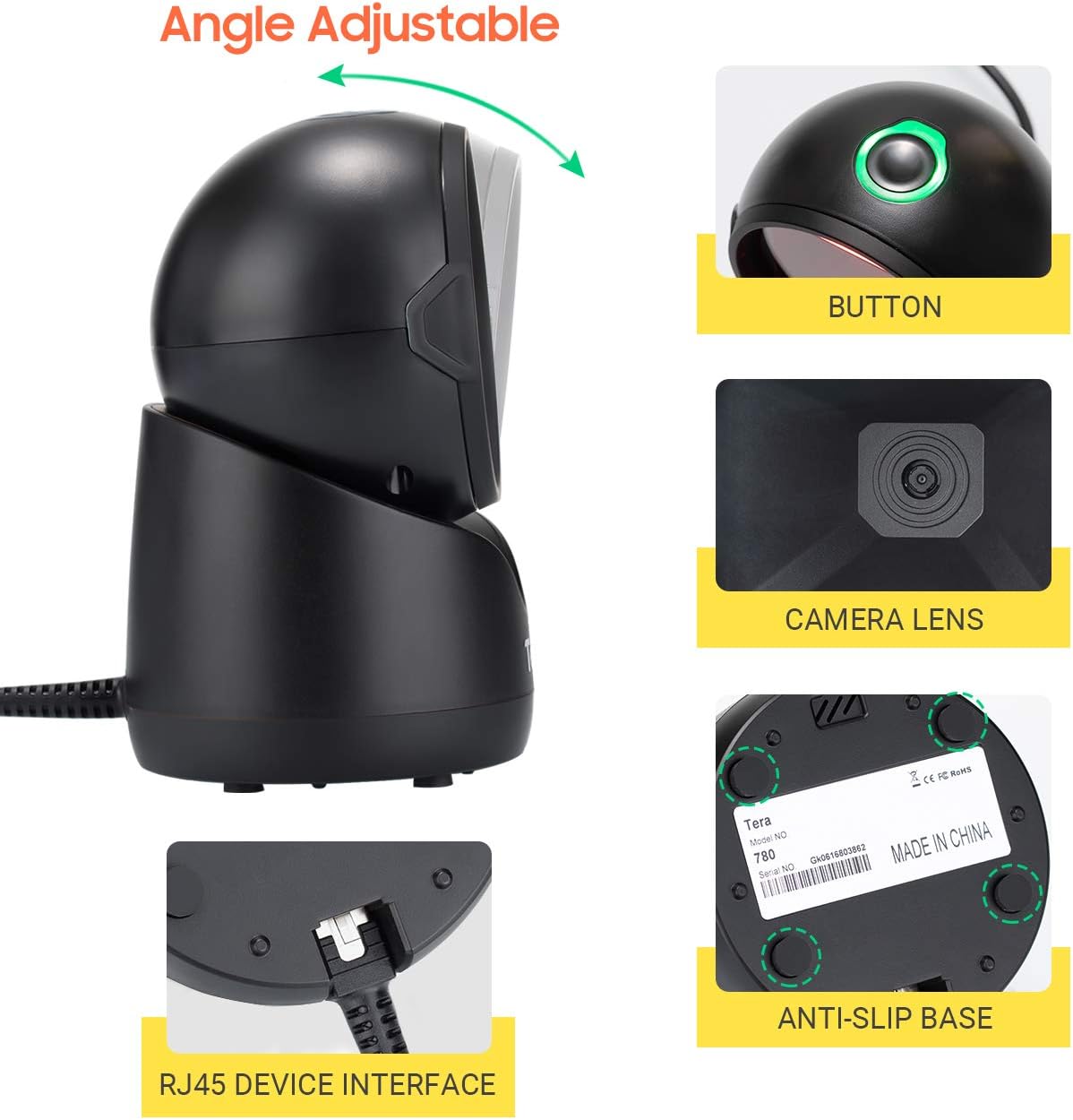 Omnidirectional Desktop Barcode Scanner with Adjustable Scan Head U373224
