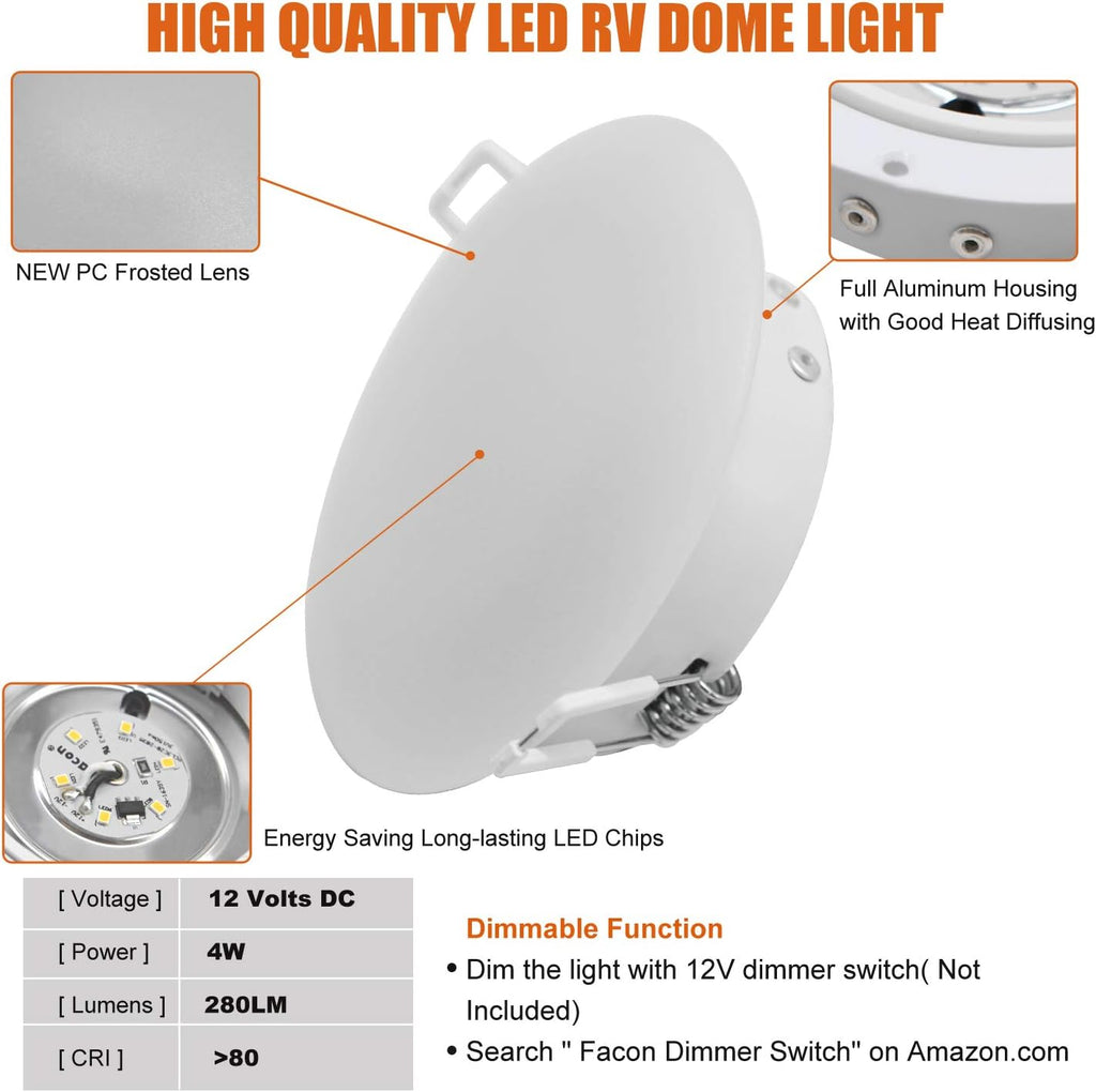 4.5Inch LED RV Puck Light Full Aluminum Recessed Mount Down Light 12V Pack of 6 I593