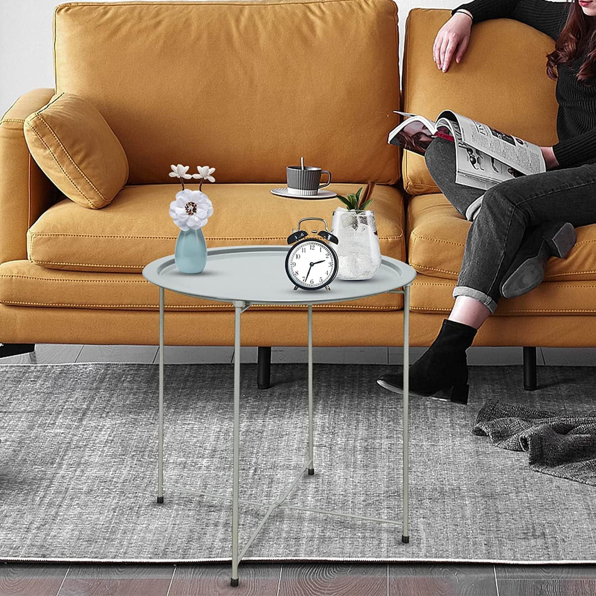 Black Round Metal Folding Tray Side Table C42697