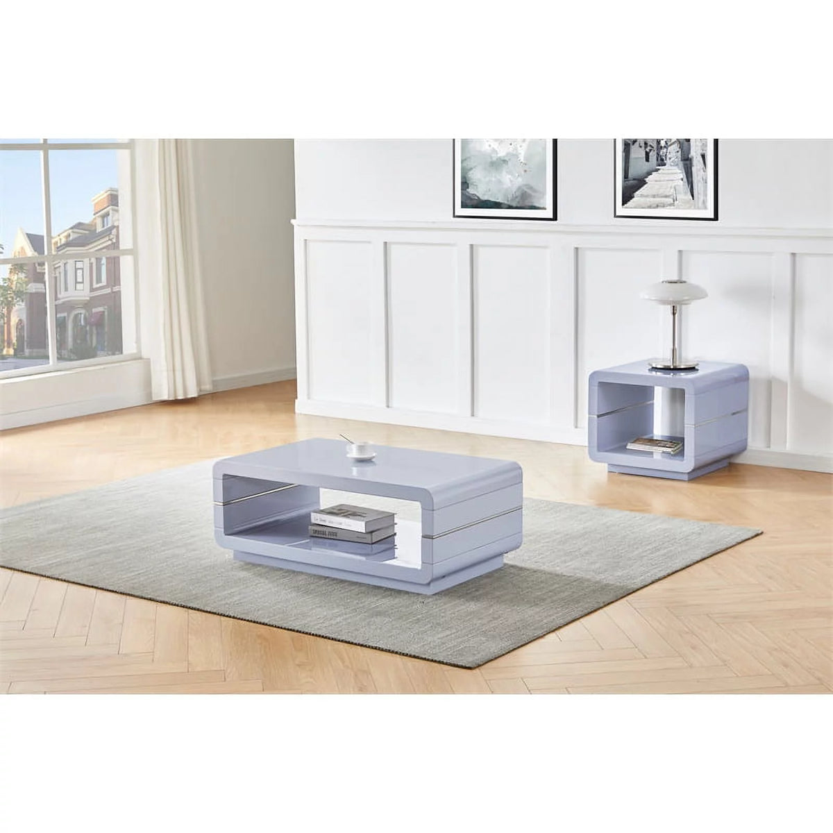 Wood End Table with Light Gray Lacquer Finish T79633