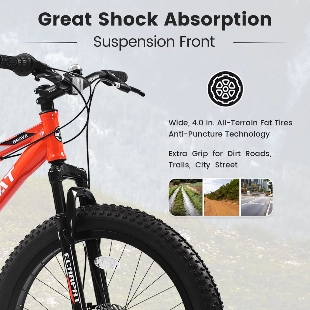 24 inch Fat Tire Mountain Bike, 7 Speeds, Dual Disc Brake, Orange B90532