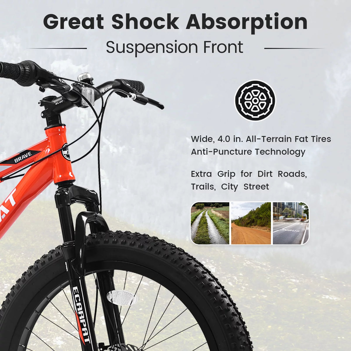 24 inch Fat Tire Mountain Bike, 7 Speeds, Dual Disc Brake, Orange B90532