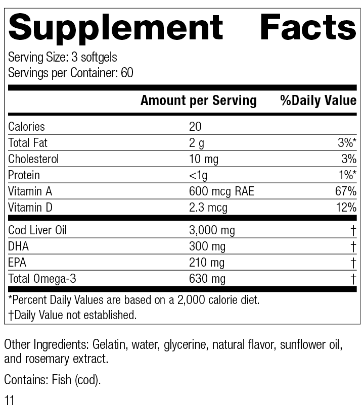 Cod Liver Oil, 180 Softgels U280