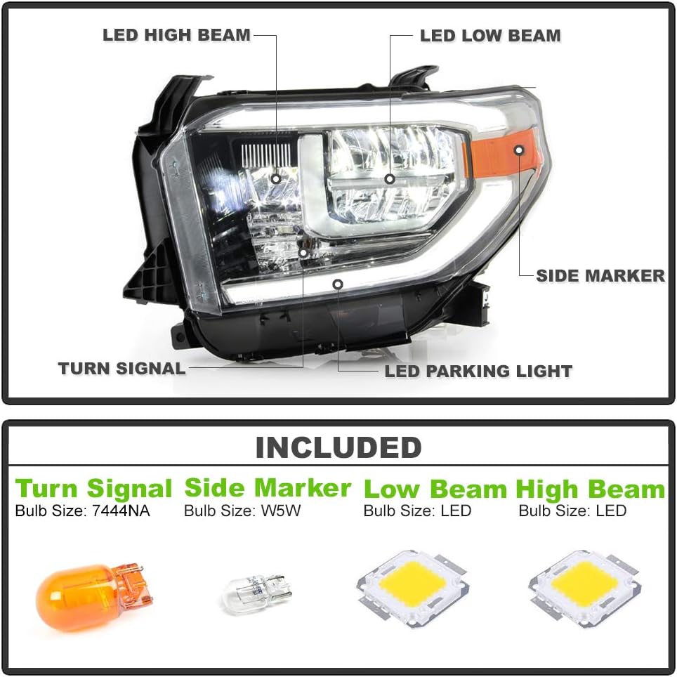 Smoked Chrome Housing LED Headlight Assembly Driver Side T882