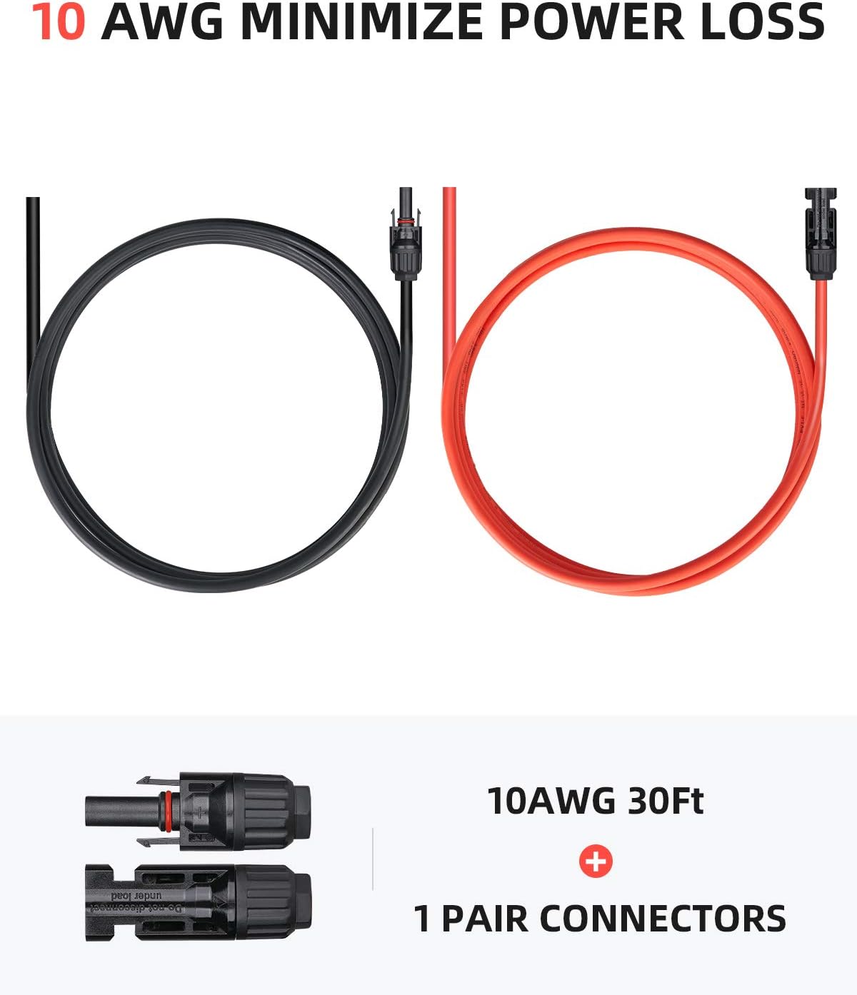 40 Feet 10AWG Solar Extension Cable with Connectors L525797