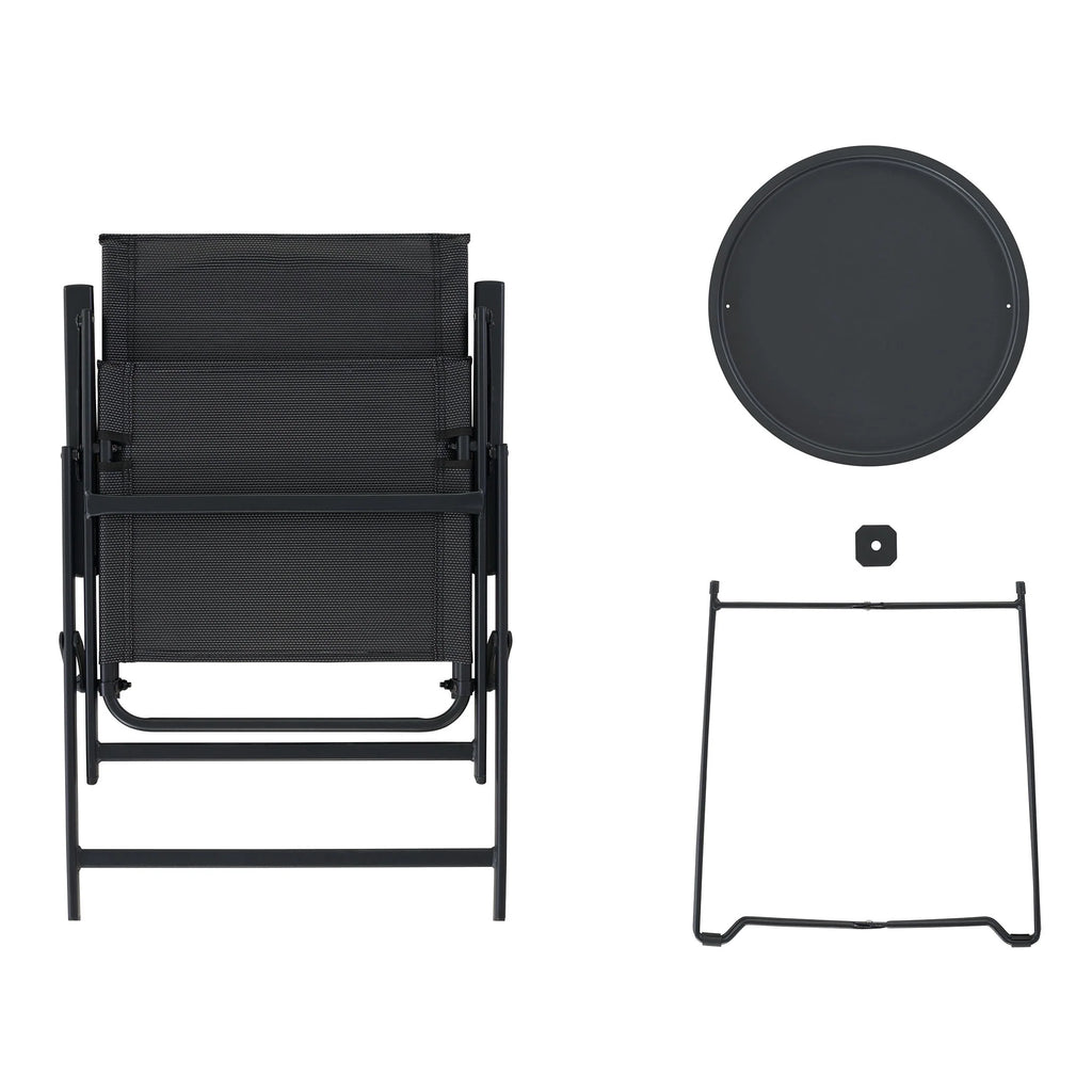 3-Piece Steel and Sling Folding Outdoor Bistro Set, Black B978551