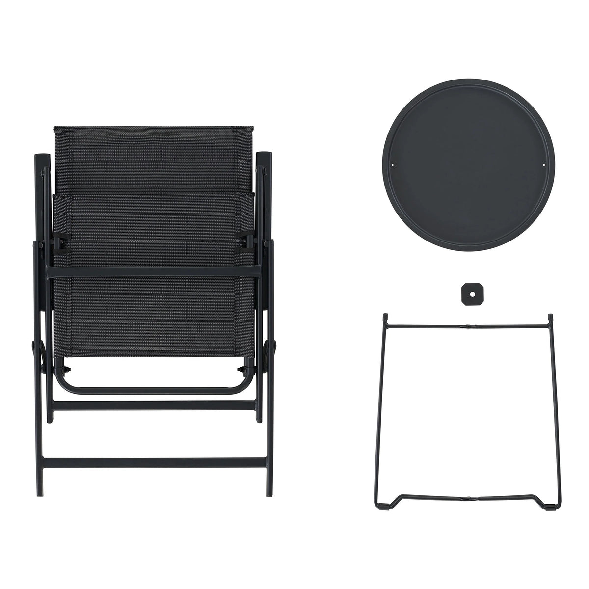 3-Piece Steel and Sling Folding Outdoor Bistro Set, Black B978551